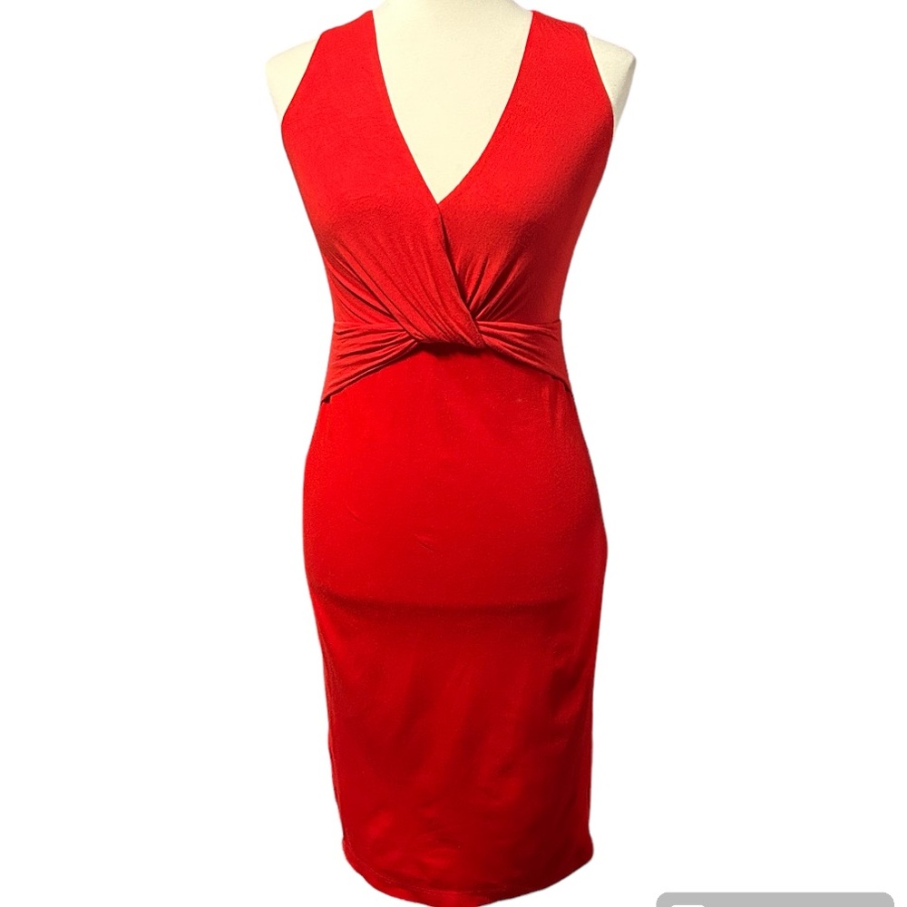 Bailey 44 Red Faux Wrap Knot Dress. Size XS. Made in USA